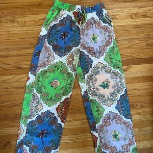 Rachel Zoe Green and Blue Pajama Bottoms with Colorful Patchwork Design
